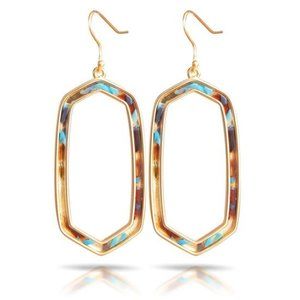Hexagon Drop Earrings, Gold Tone, Multi-Color